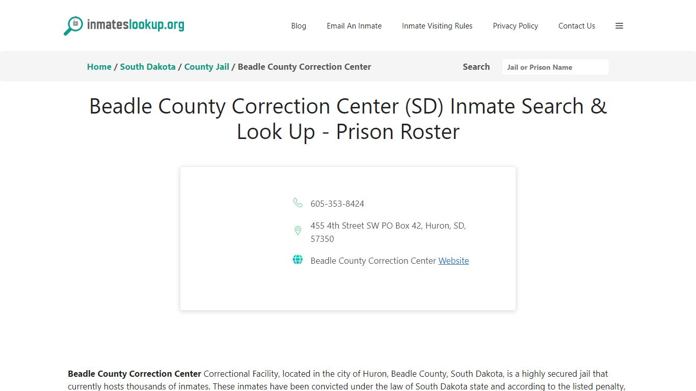 Beadle County Correction Center (SD) Inmate Search & Look Up - Prison ...