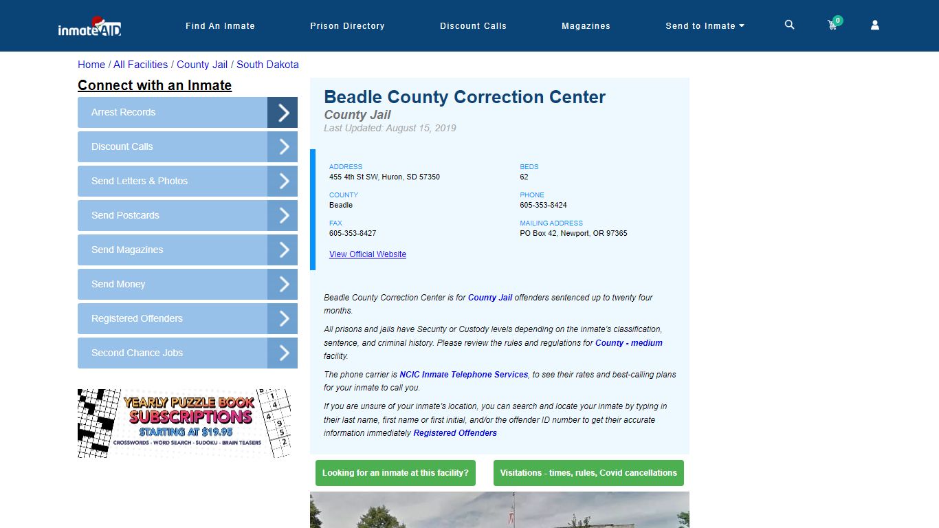 Beadle County Correction Center - Inmate Locator - Huron, SD